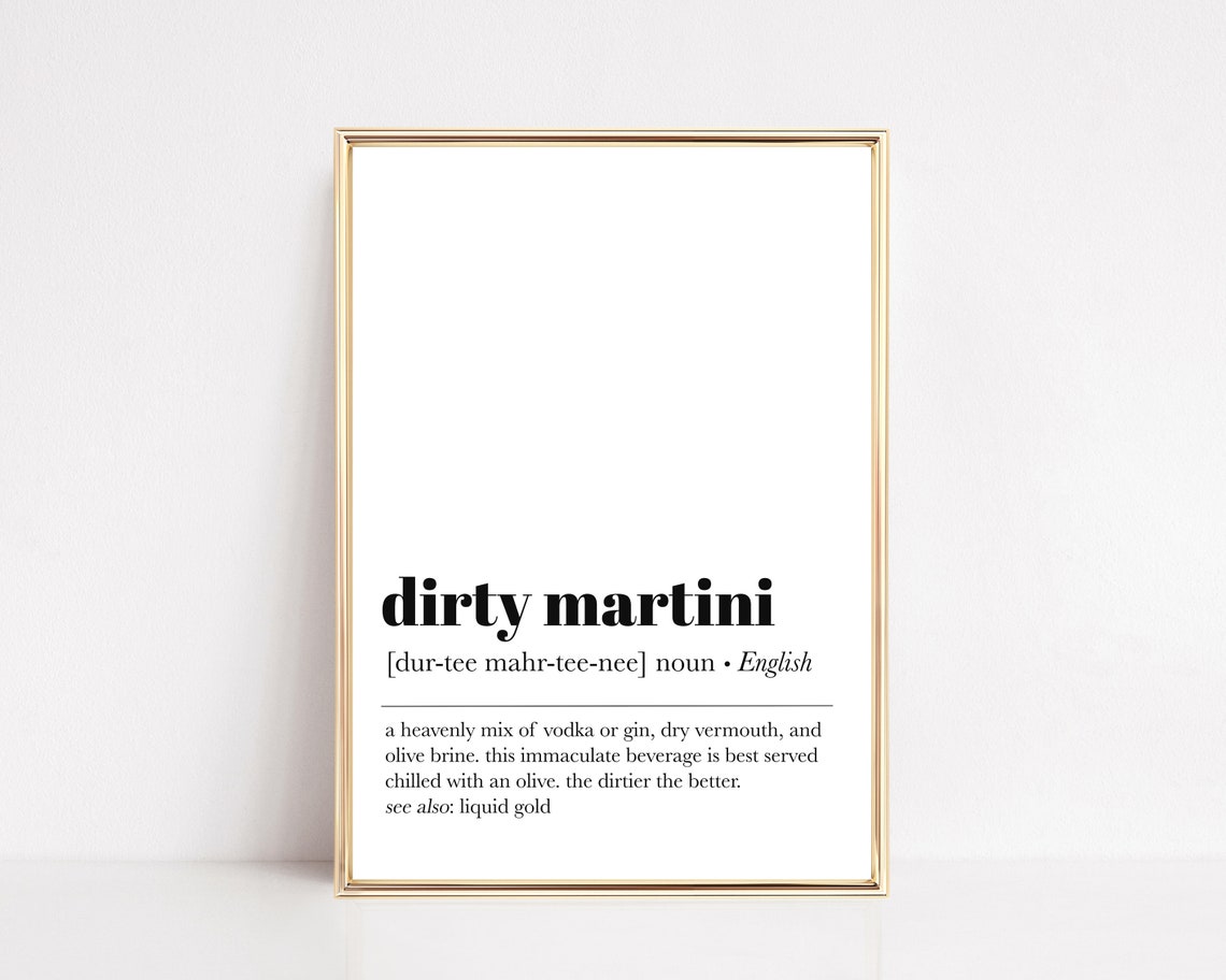Dirty Martini Definition Cocktail Bar Cart Decor White Poster