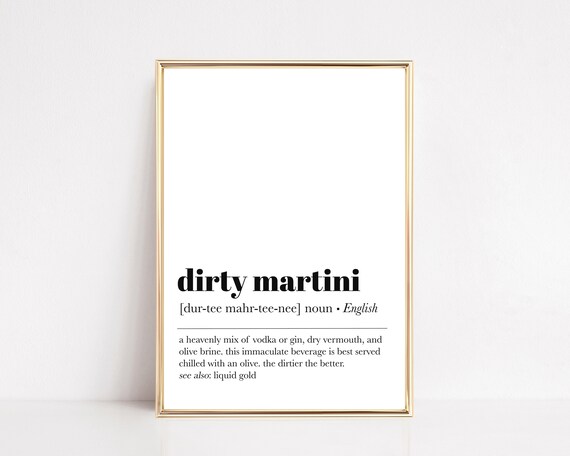 Dirty Martini Definition Cocktail Bar Cart Decor White Poster