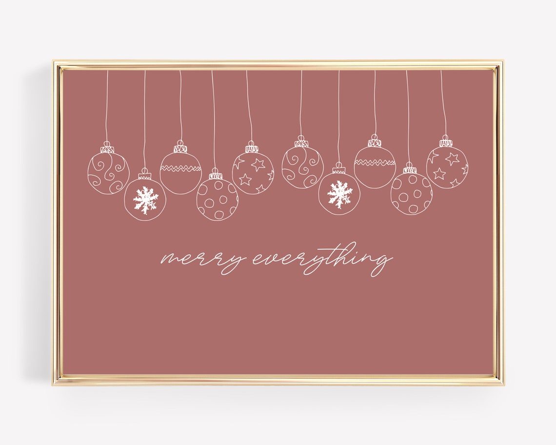 Merry Everything Hanging Ornaments Line Art Terracotta Holiday Poster