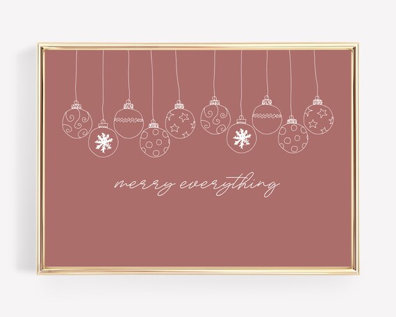 Merry Everything Hanging Ornaments Line Art Terracotta Holiday Poster