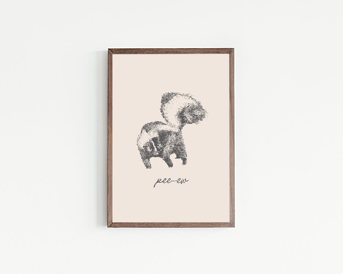 Pee Ew Skunk Minimalist Line Art Sketch Funny Bathroom Decor Poster - Image 2
