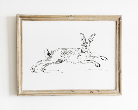 Bunny Print Vintage Rabbit Sketch Vintage Easter Decor Easter Neutral Nursery Wall Art