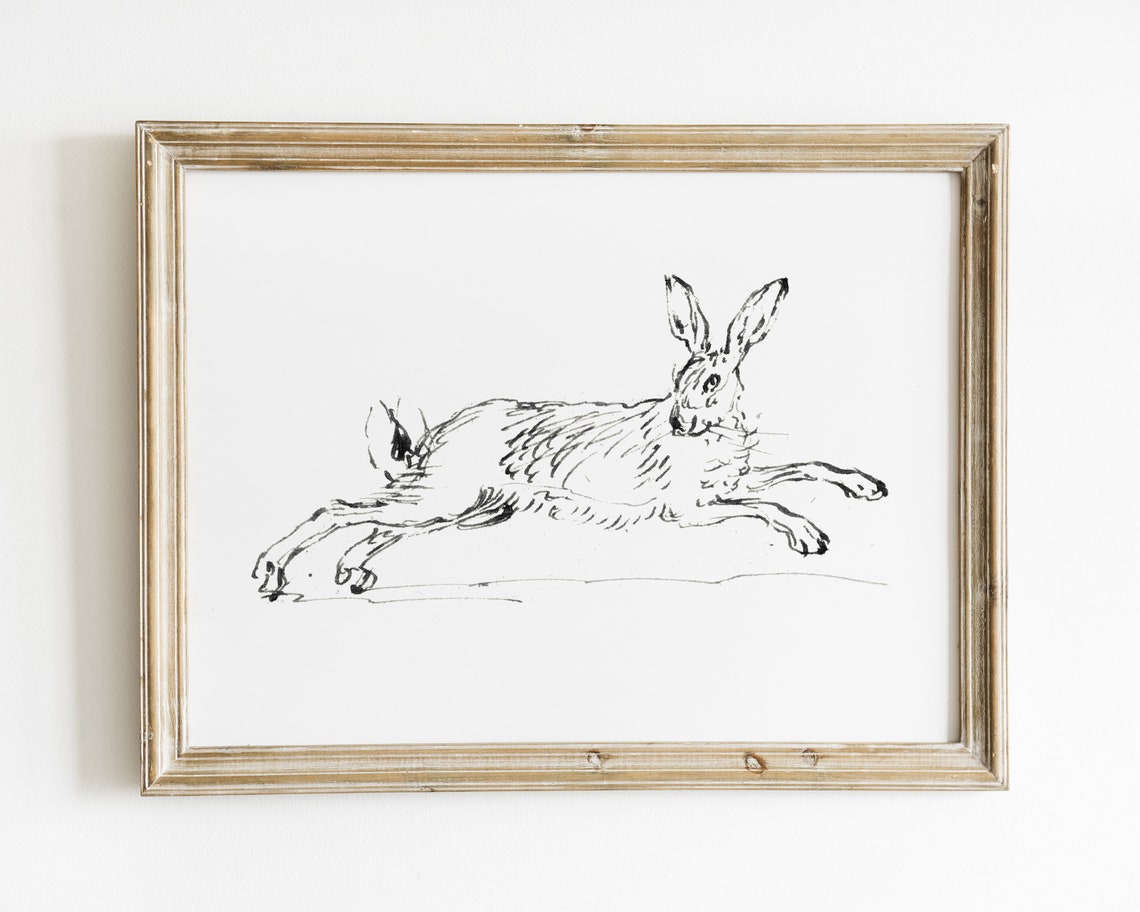 Bunny Print Vintage Rabbit Sketch Vintage Easter Decor Easter Neutral Nursery Wall Art