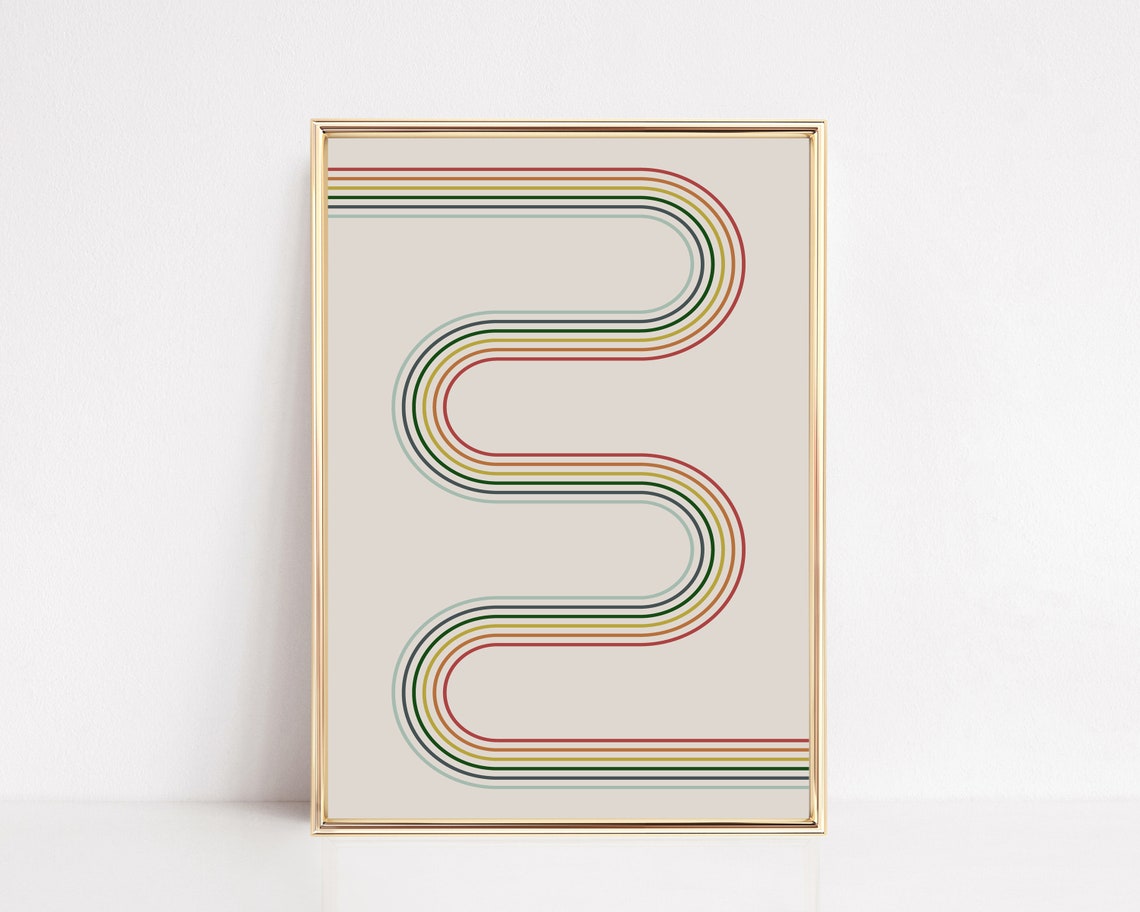 Retro Rainbow Arch Line Mid Century Modern Abstract Wall Art