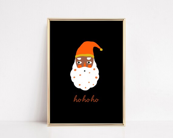 Black Santa Print, Modern Christmas Wall Art