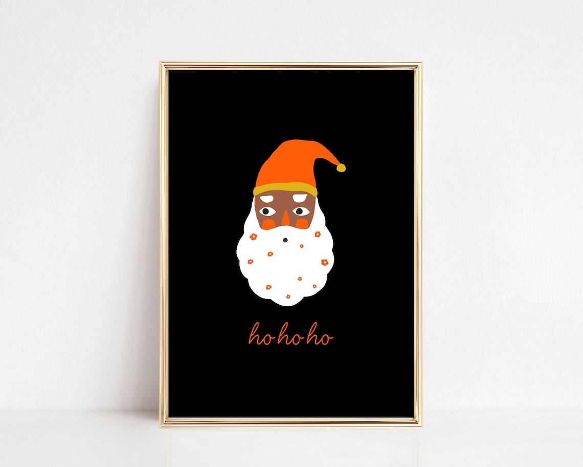 Black Santa Print, Modern Christmas Wall Art