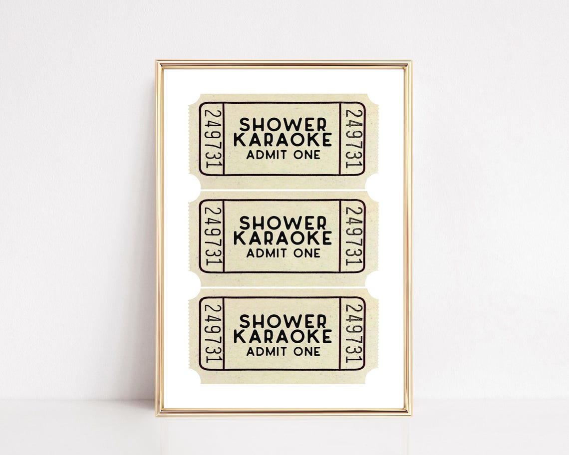 Shower Karaoke Admit One Ticket Cream Bathroom Wall Decor Poster