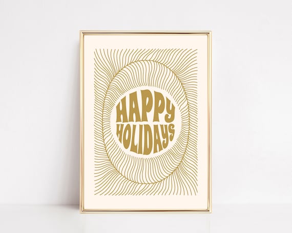 Happy Holidays Gold Art Deco Rays Cream Retro Typography Poster