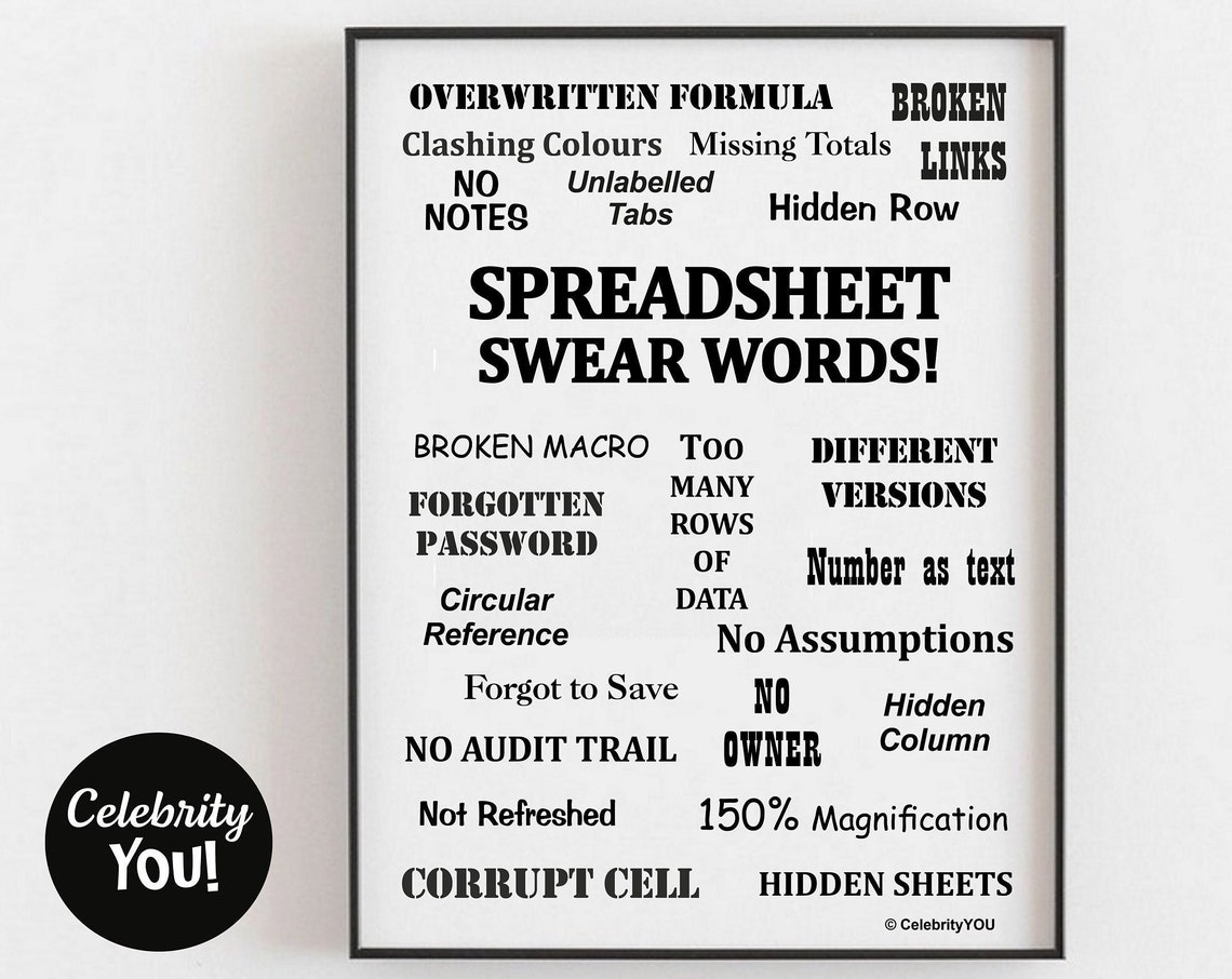 Spreadsheet Swear Words Funny Excel Office Humor Work Poster