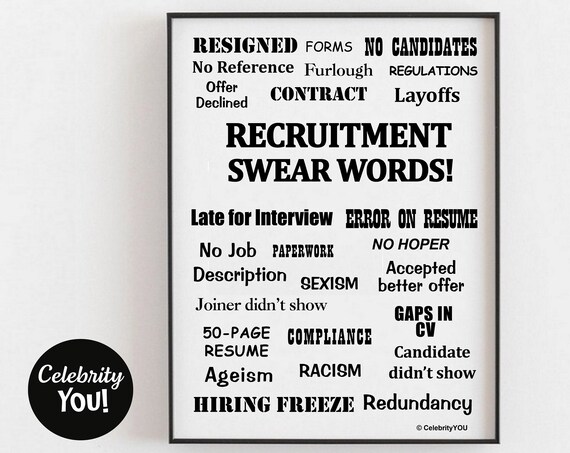 Recruitment Swear Words Print, Funny Office Decor