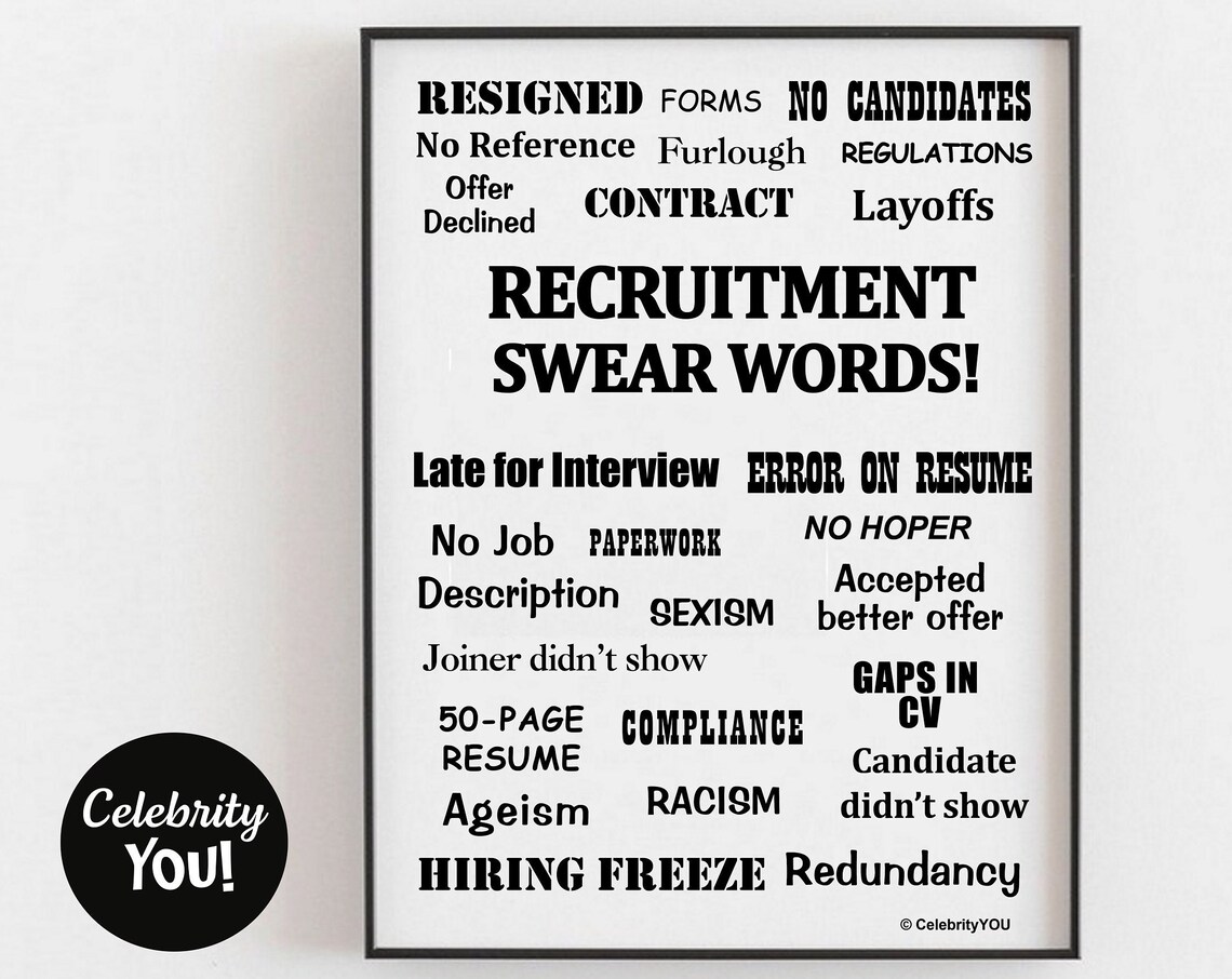 Recruitment Swear Words Print, Funny Office Decor