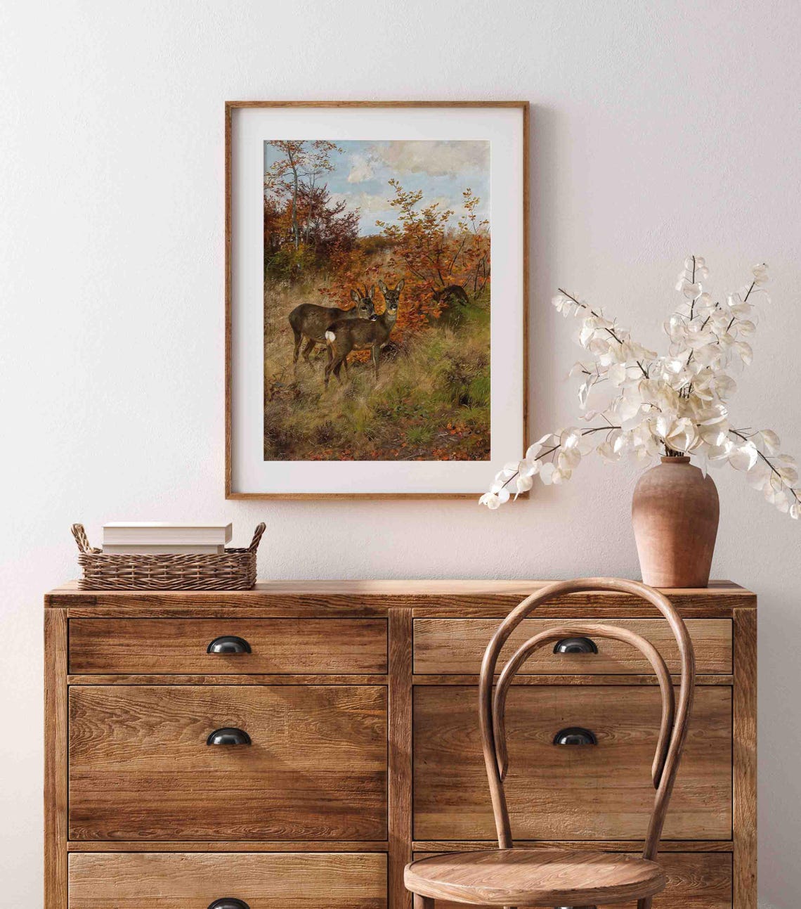 Two Roe Deer in an Autumn Forest Edge Wildlife Painting Poster - Image 4