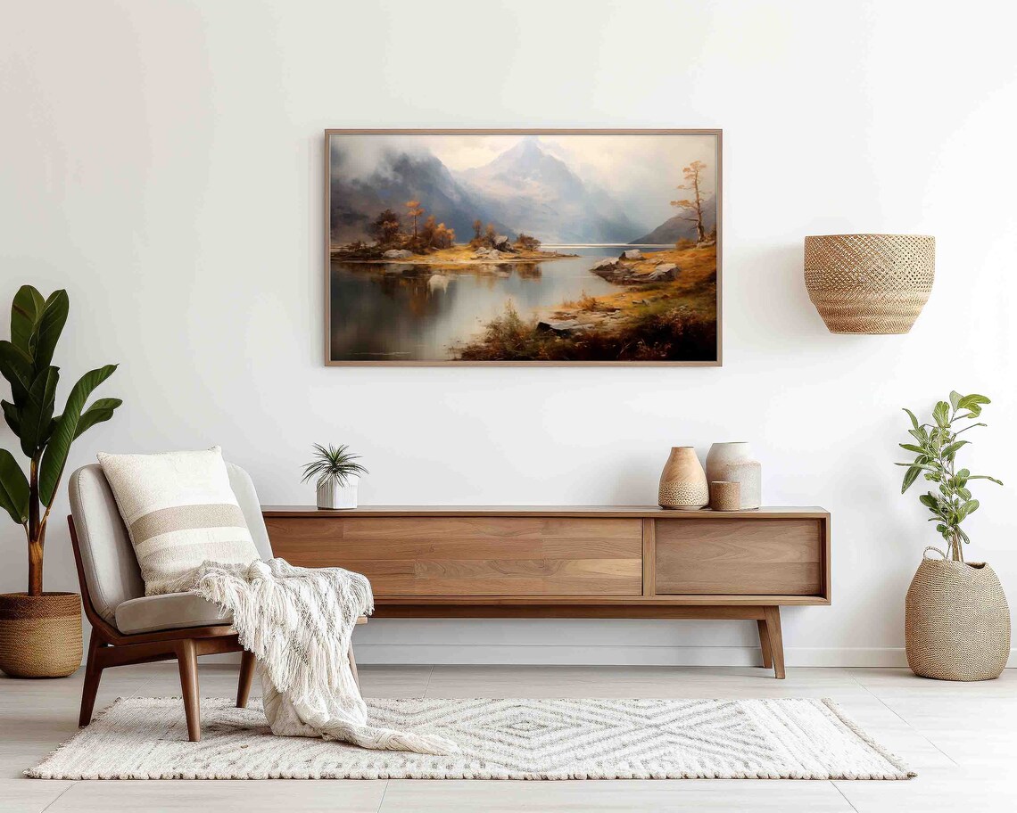 Moody Mountain Lake Misty Peaks Autumn Trees Still Water Travel Poster - Image 3