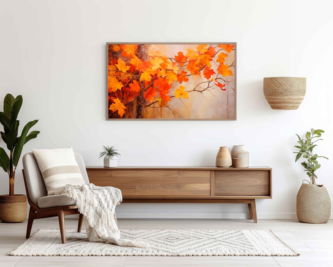 Golden Maple Leaves Autumn Foliage Painting Frame TV Art Poster - Image 4