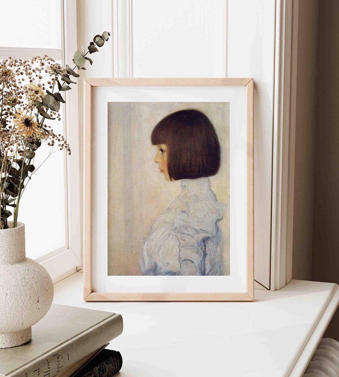 Young Woman Portrait Profile Dark Bob Hair White Blouse Vintage Painting Poster - Image 3