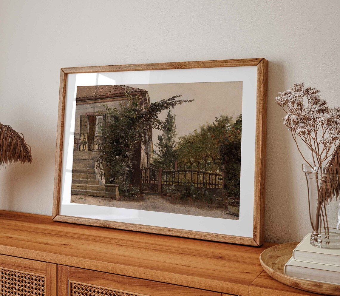 Old Cottage Staircase With Open Door And Lush Garden Greenery Poster - Image 4