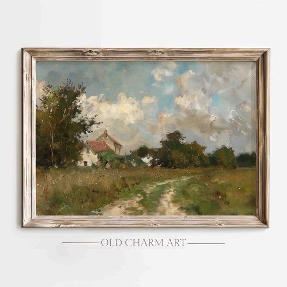 English Country Landscape Print Vintage Cottage Painting Landscape Wall Art Farmhouse Art Poster Wa48