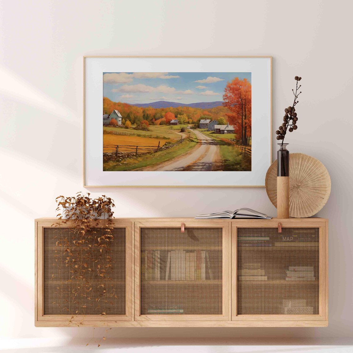 New England Fall Foliage Valley Farmhouses Dirt Road Autumn Poster - Image 4