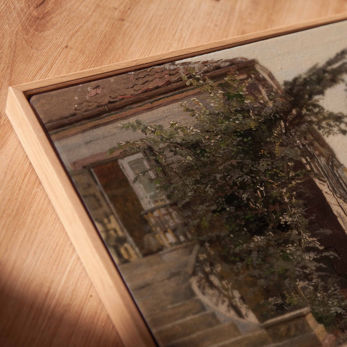 Old Cottage Staircase With Open Door And Lush Garden Greenery Poster - Image 3