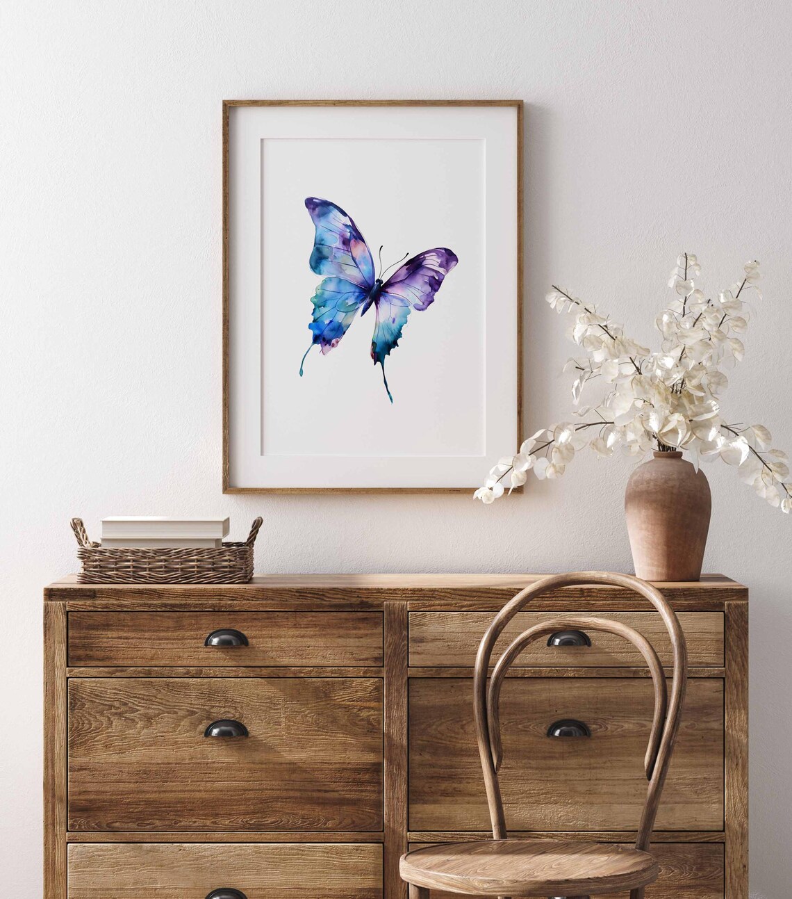 Blue Purple Watercolor Butterfly Wings Floral Spring Wall Art Poster - Image 4