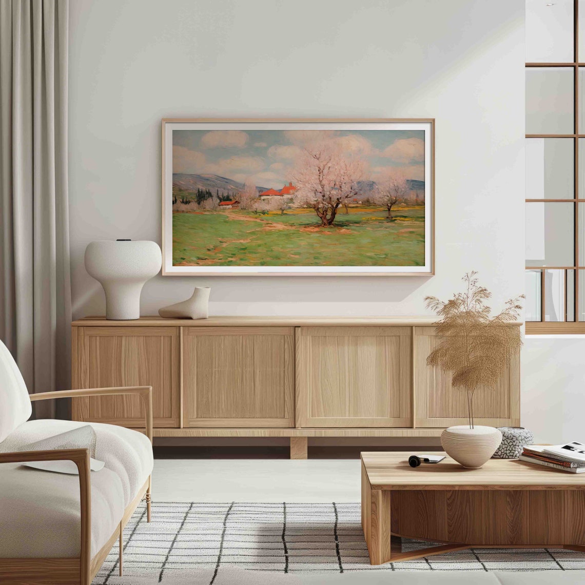 Spring Blossom Tree Meadow Landscape Impressionist Frame TV Art Print