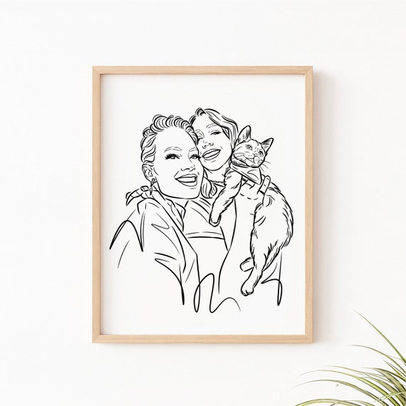 Custom Cat Sketch Portrait, Minimalist Art Print