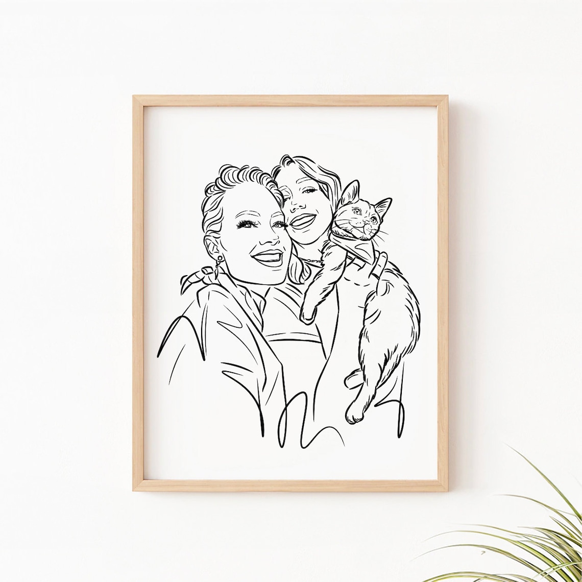 Custom Cat Sketch Portrait, Minimalist Art Print