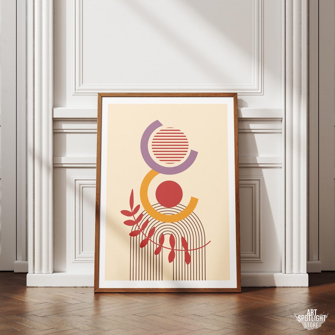 Boho Geometric Plant Print Neutral Abstract Wall Art