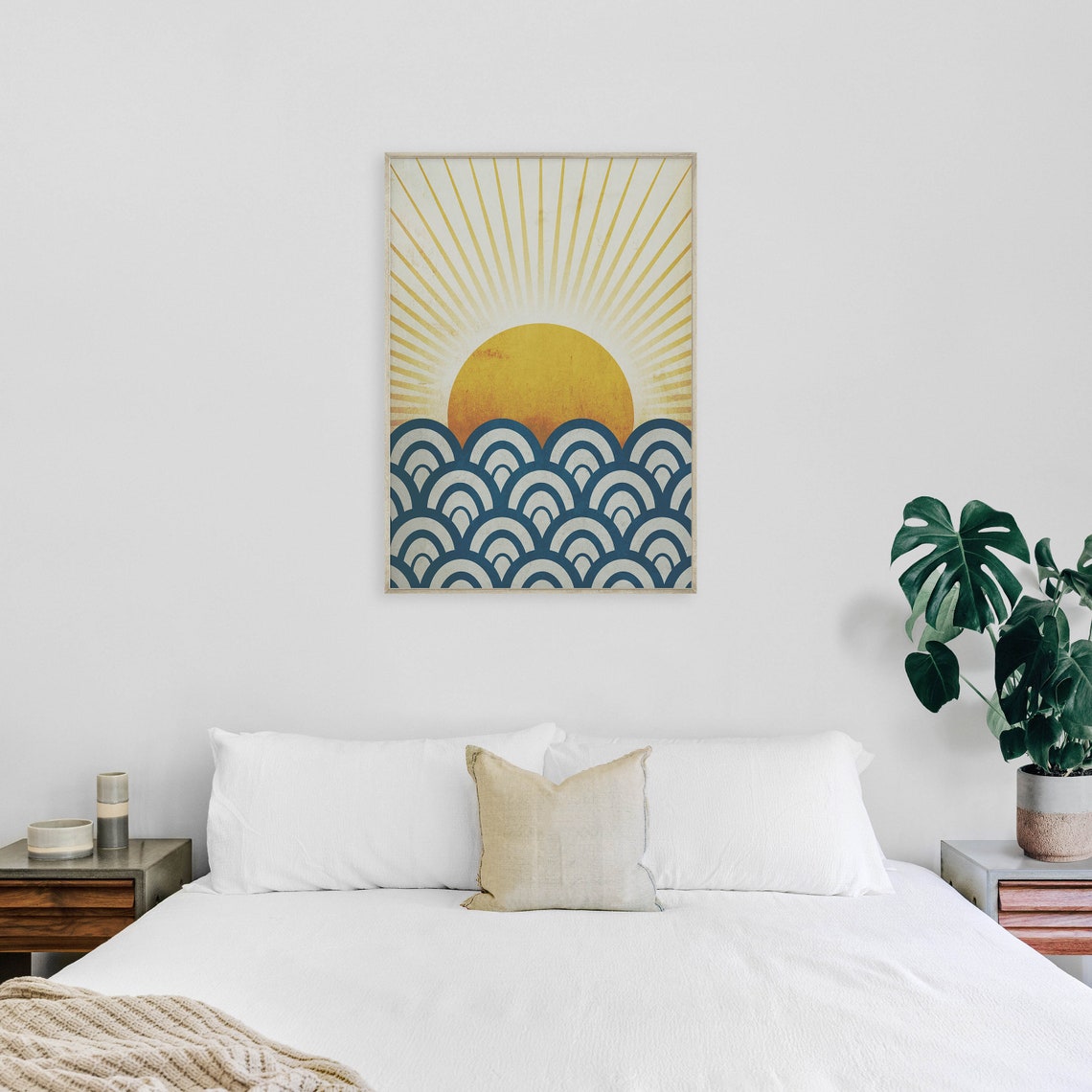 Abstract Sun Waves Wall Art Boho Ocean Print Sunset Geometric Sunrise Poster Mid Century Modern Decordigital
