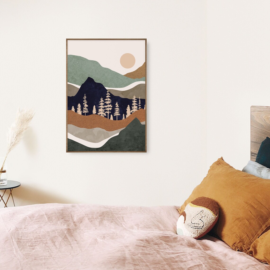 Boho Mountain Art Print, Abstract Mountains and Trees