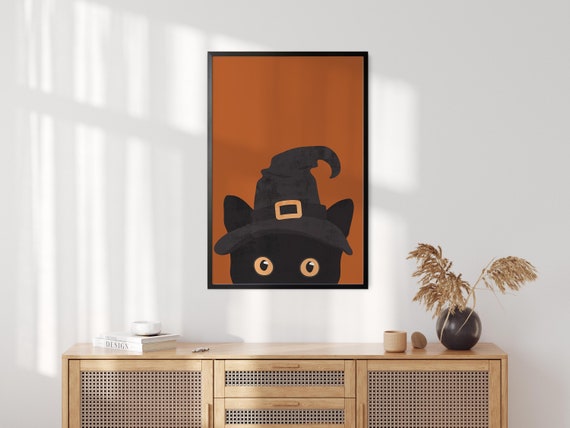 Peeking Cat Halloween Wall Art Witch Black Trendy Decor Witchy