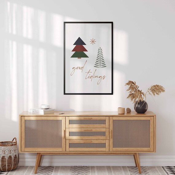 Good Tidings Boho Geometric Christmas Tree Holiday Quote Poster