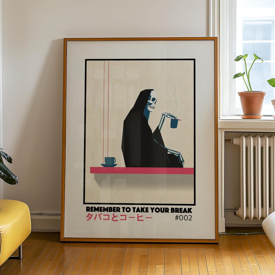 Modernism Poster Printed Skeleton Coffee Break Artful Quote Giftful Minimal Print Typography Homely Wall Art