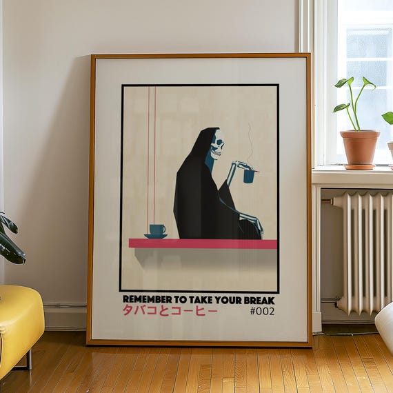 Modernism Poster Printed Skeleton Coffee Break Artful Quote Giftful Minimal Print Typography Homely Wall Art