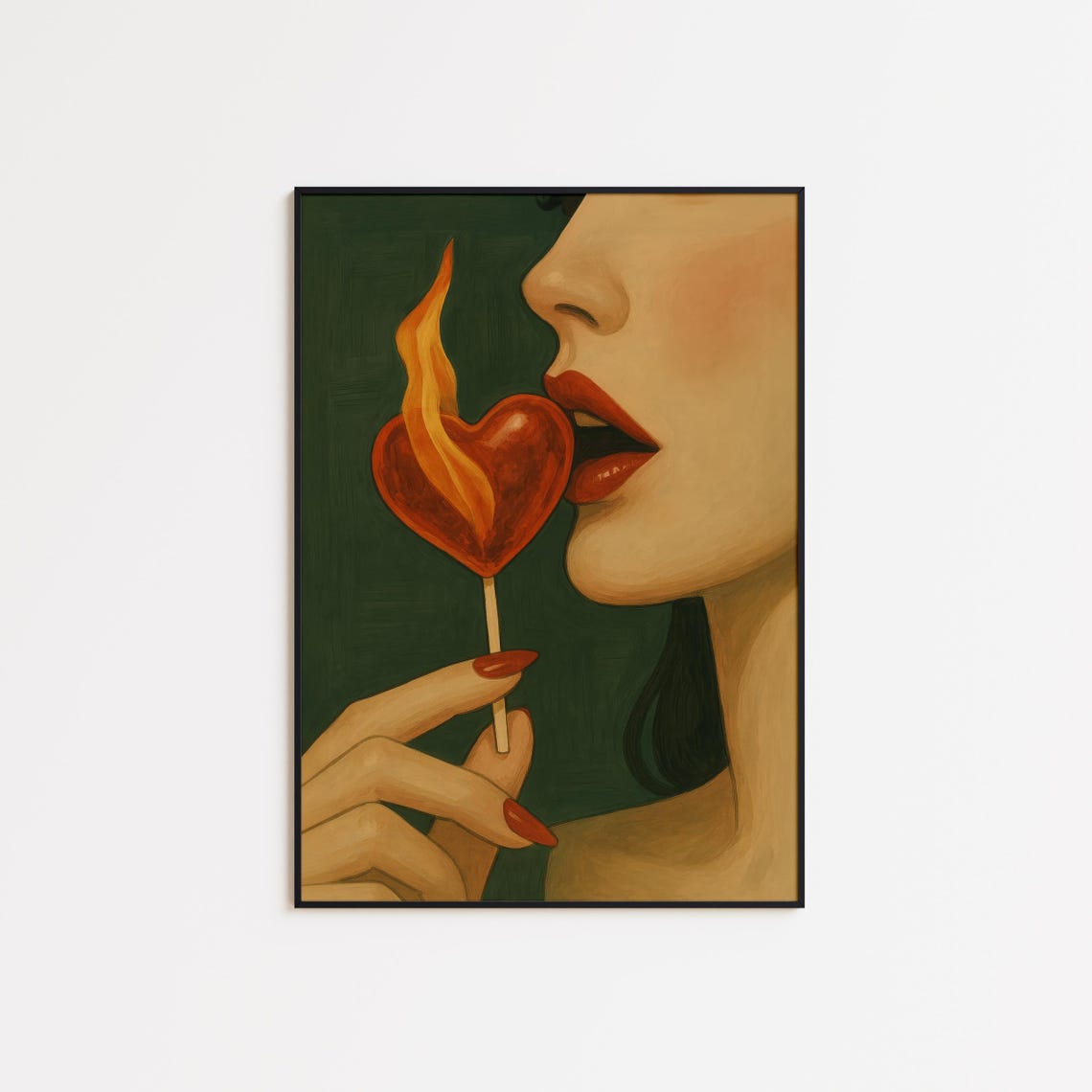 Heart Lollipop Red Lips Sensual Illustration Feminine Poster
