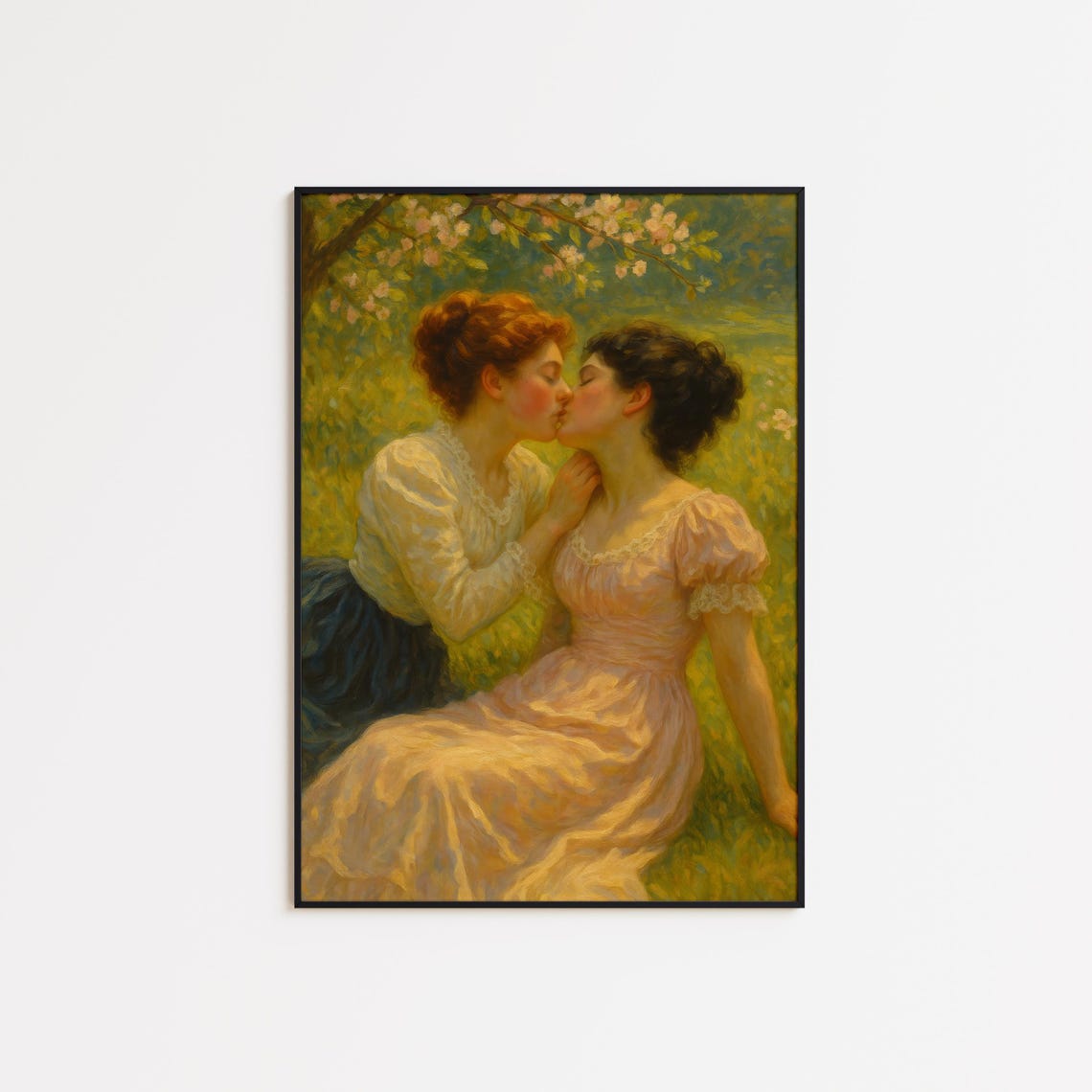 Victorian Lesbian Lovers Spring Blossom Garden Kiss Fine Art Print
