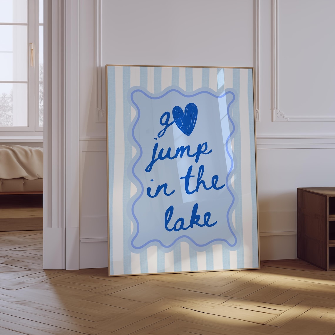 Go Jump In The Lake Blue Handwritten Summer Cabin Lake House Poster