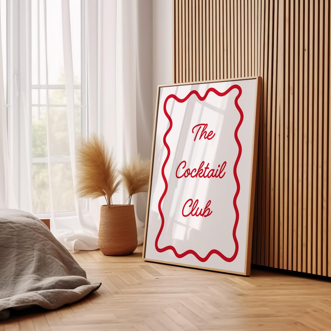 The Cocktail Club Red Script Wavy Border Retro Bar Cart Kitchen Poster - Image 3