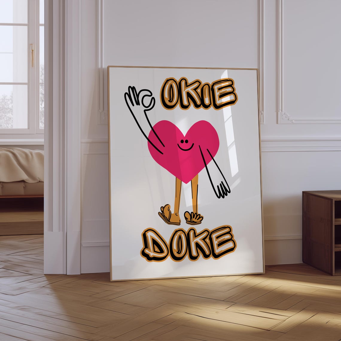 Okie Doke Pink Heart Character Retro Bubble Letter Quote Poster - Image 3