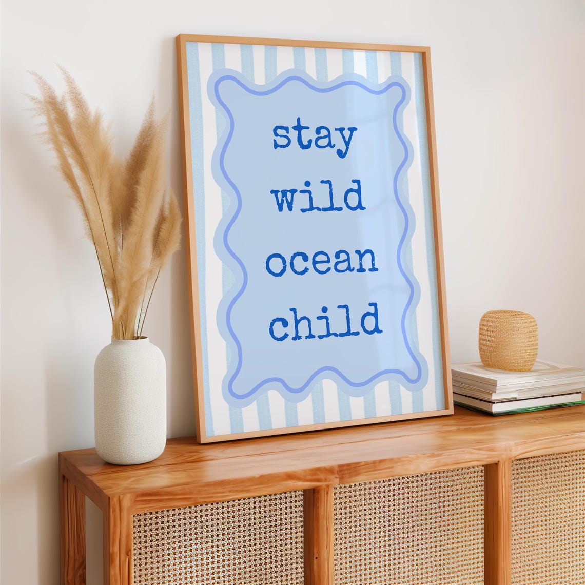 Stay Wild Ocean Child Blue Wavy Coastal Quote Typography Poster - Image 2