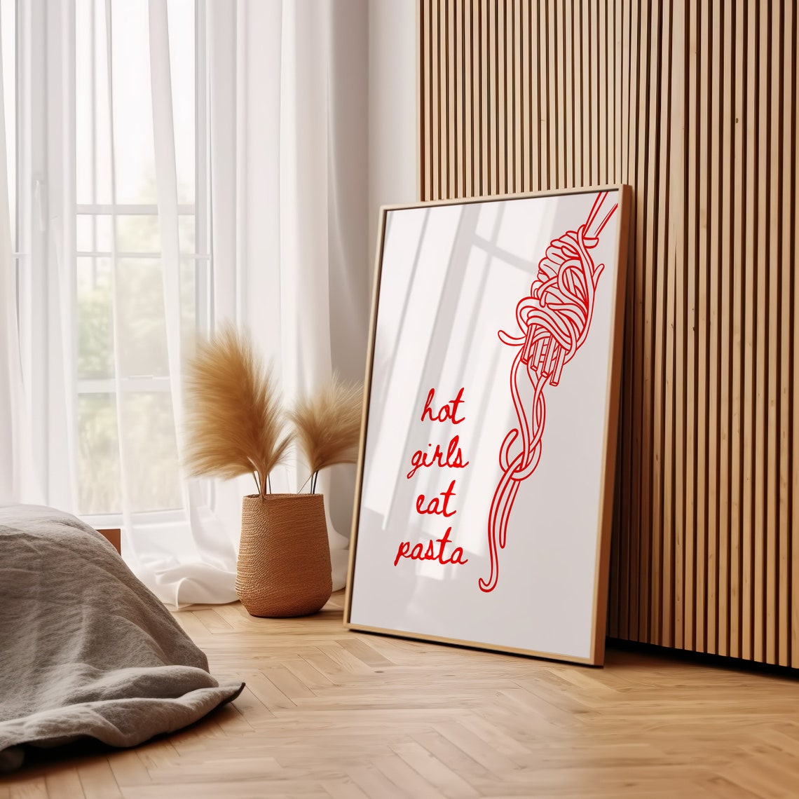 Hot Girls Eat Pasta Red Spaghetti Fork Retro Foodie Kitchen Poster - Image 3