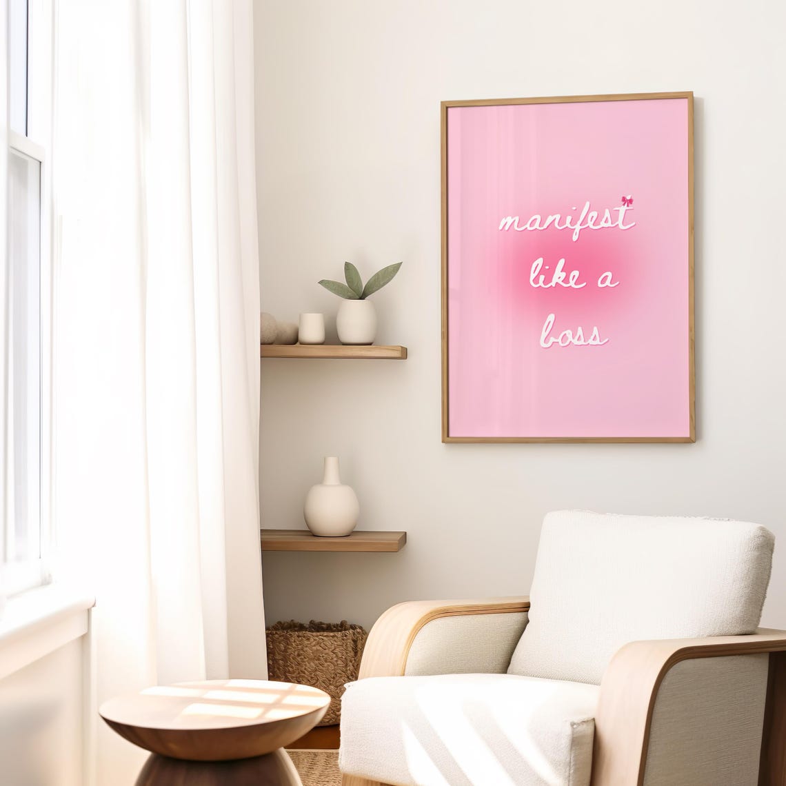 Manifest Like A Boss White Script Soft Pink Manifestation Quote Poster - Image 2
