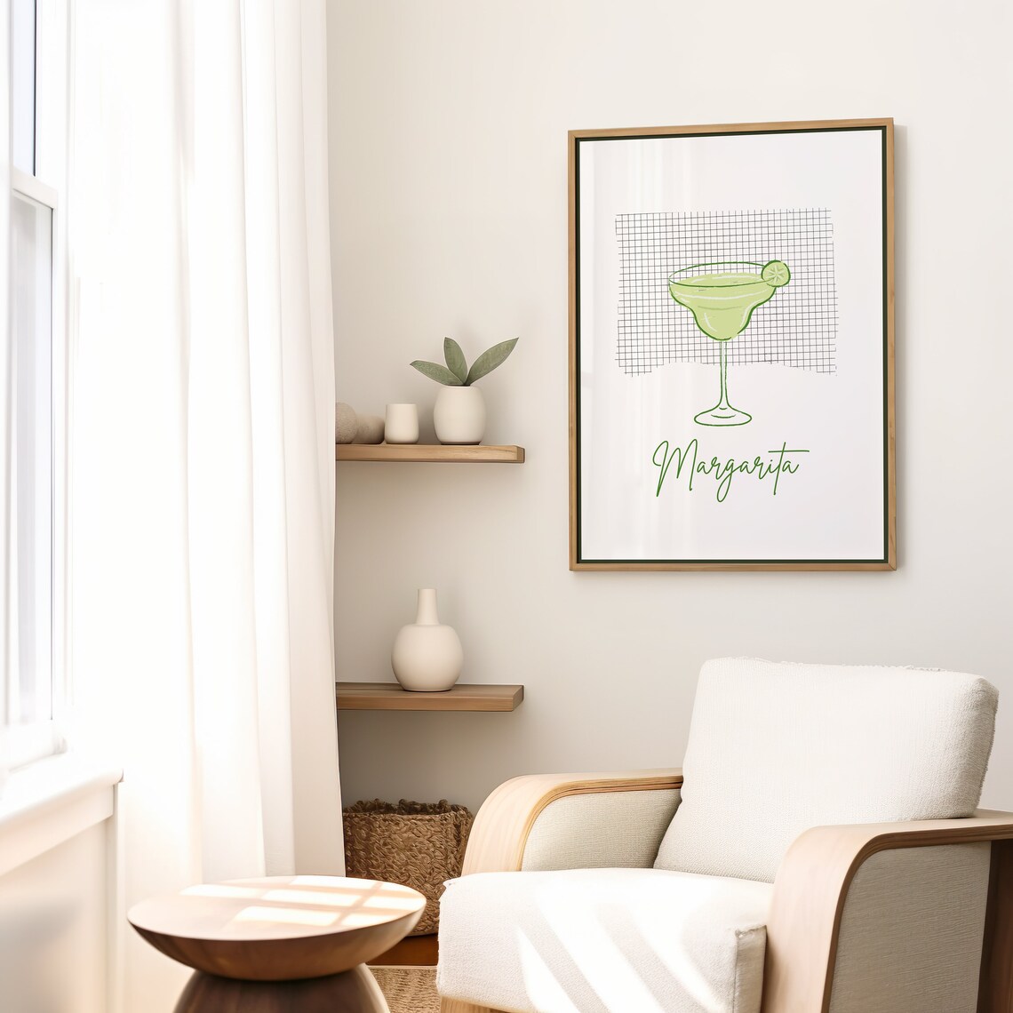 Margarita Cocktail Glass Green Line Art Retro Bar Cart Wall Poster - Image 2