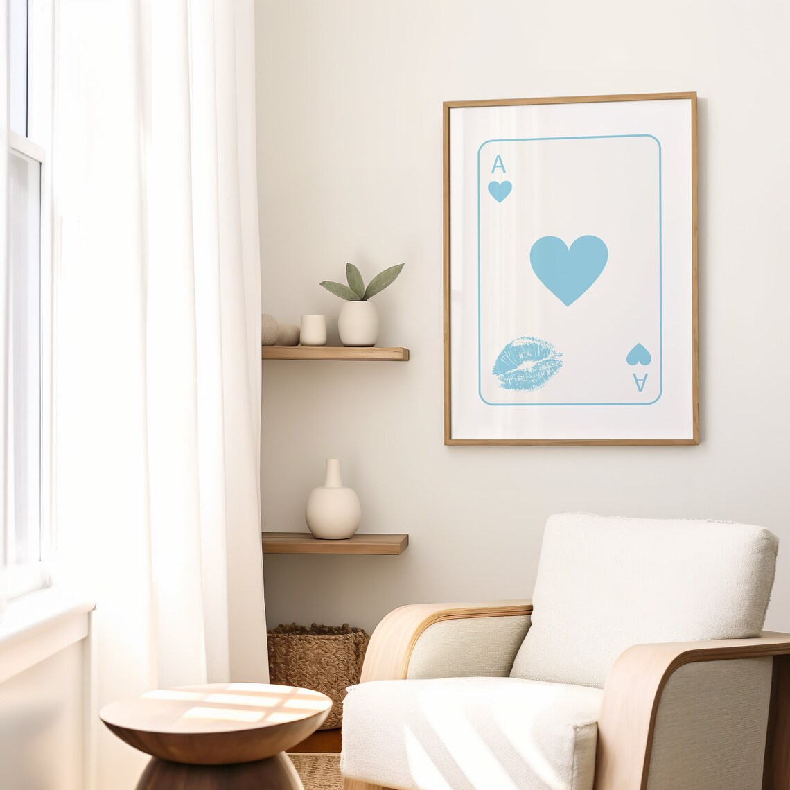 Baby Blue Ace of Hearts Kiss Mark Coquette Trendy Art Poster - Image 2