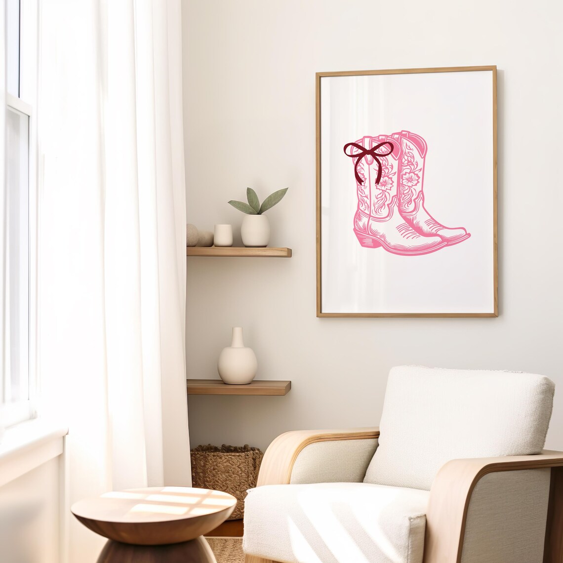Pink Cowboy Boots with Bow Western Illustration Preppy Poster - Image 3