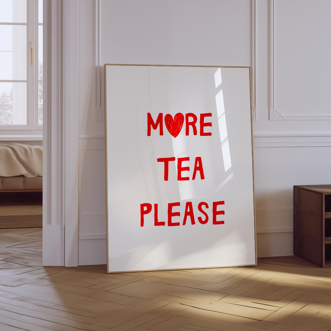 More Tea Please Red Heart Tea Quote Trendy Kitchen Poster For Her
