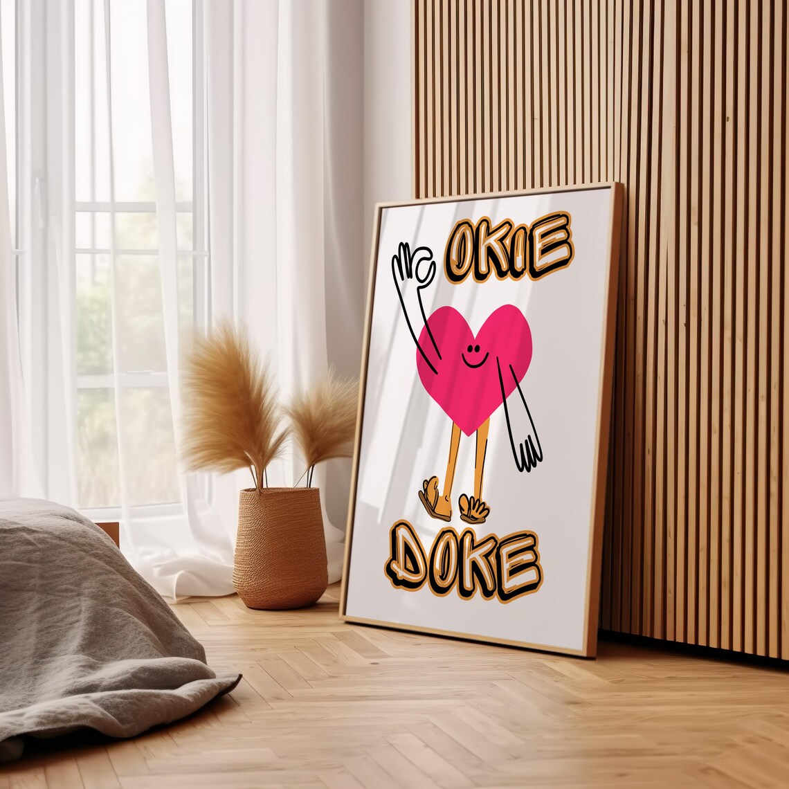 Okie Doke Pink Heart Character Retro Bubble Letter Quote Poster - Image 2