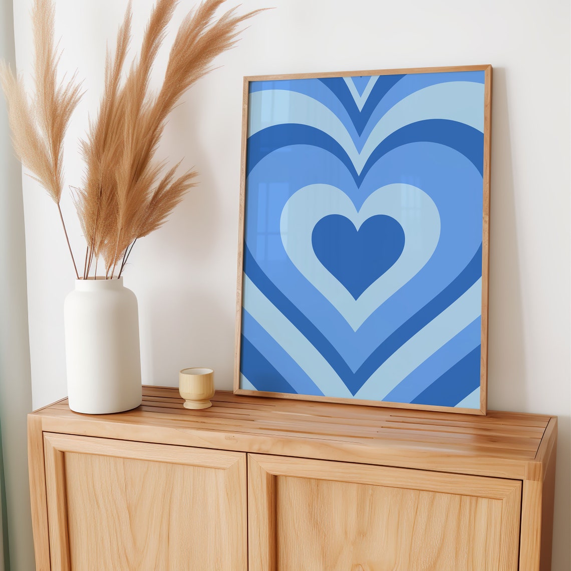 Blue Concentric Heart Retro Minimal Aesthetic Bedroom Wall Art - Image 2
