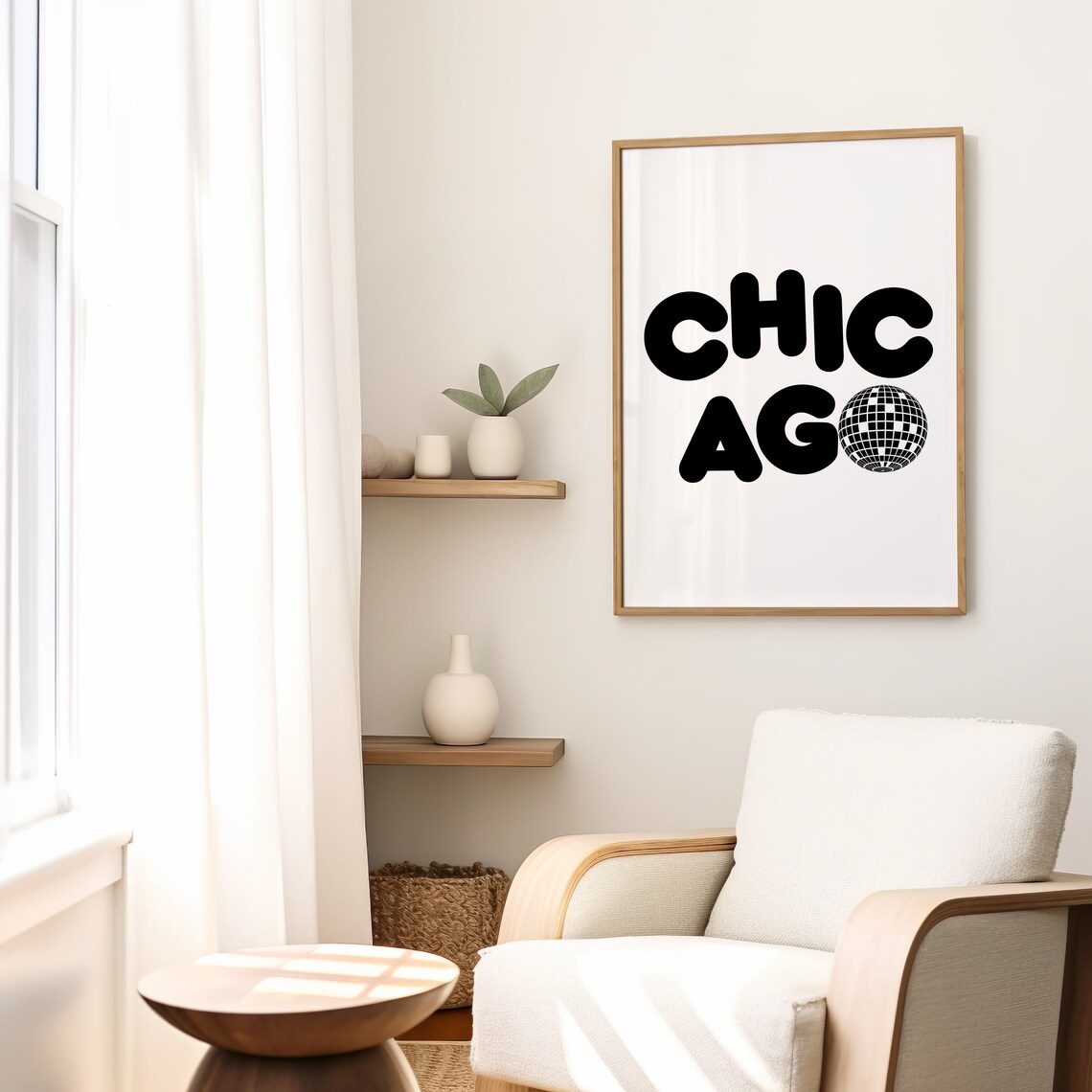 Chicago Disco Ball Black Bold Lettering Retro Travel City Poster - Image 2