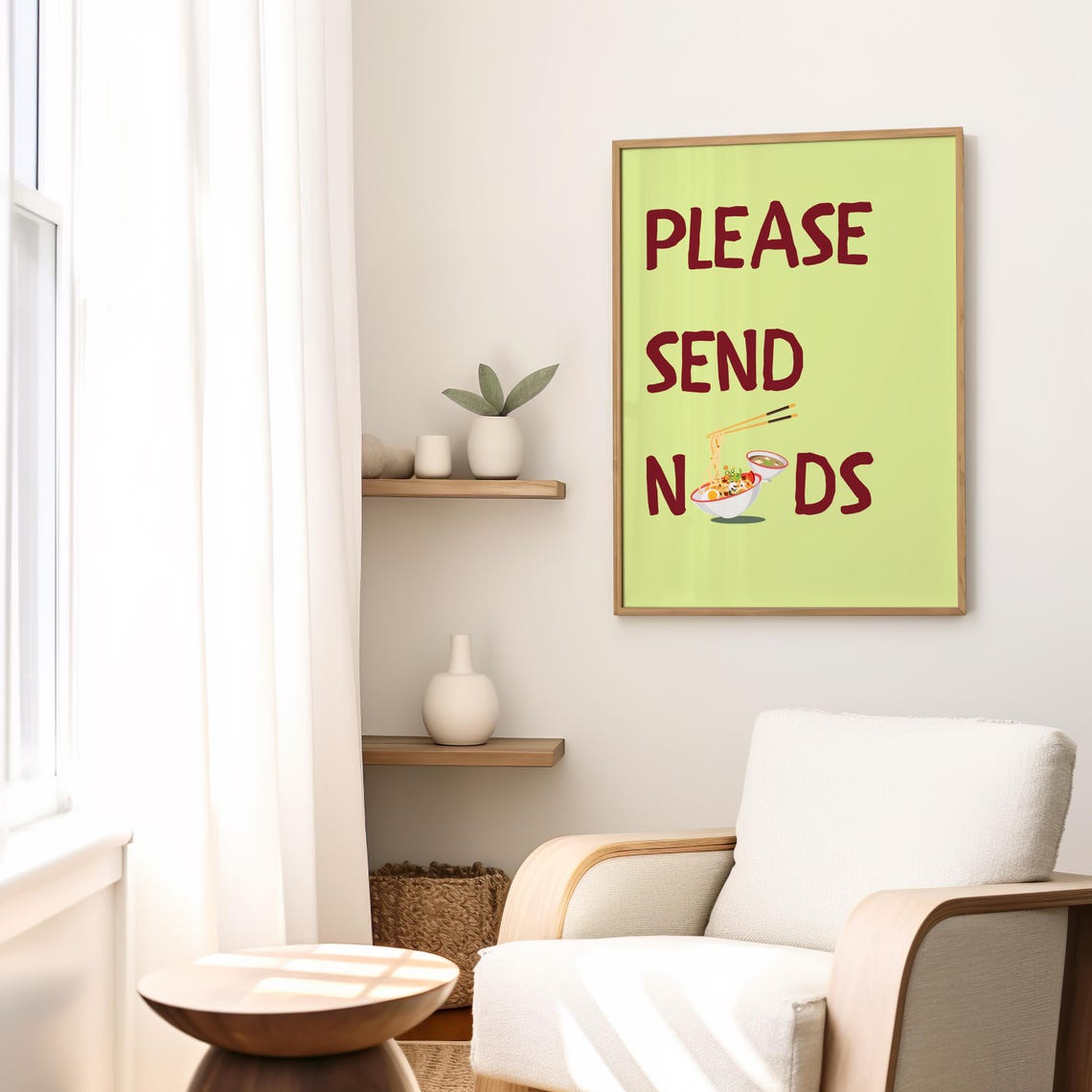 Please Send Noods Ramen Bowl Funny Noodle Pun Green Kitchen Poster - Image 3